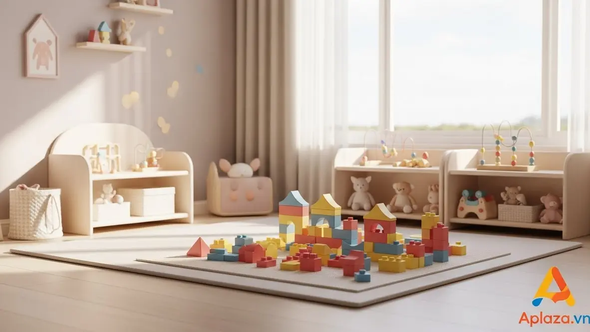 Quà cho bé gái 2 tuổi: bộ xếp hình khối lớn sắc màu trong phòng chơi an toàn