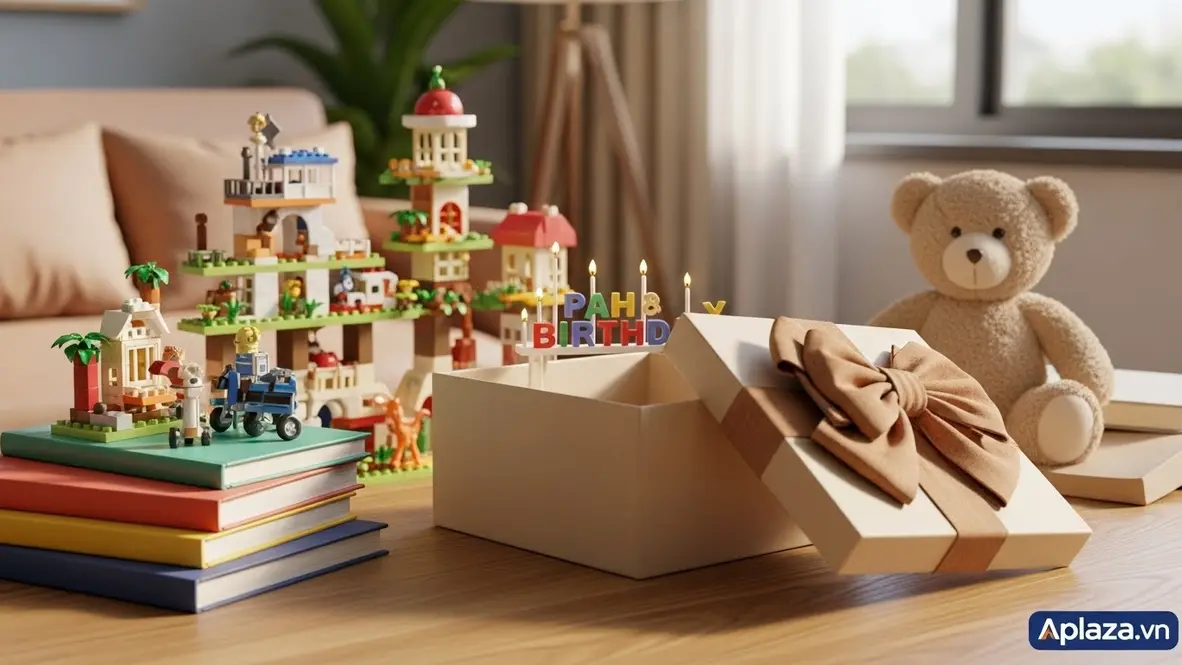 Bé 8 tuổi mở hộp quà sinh nhật với set quà sáng tạo, sách, gấu bông; gói quà an toàn và điểm nhấn quà handmade
