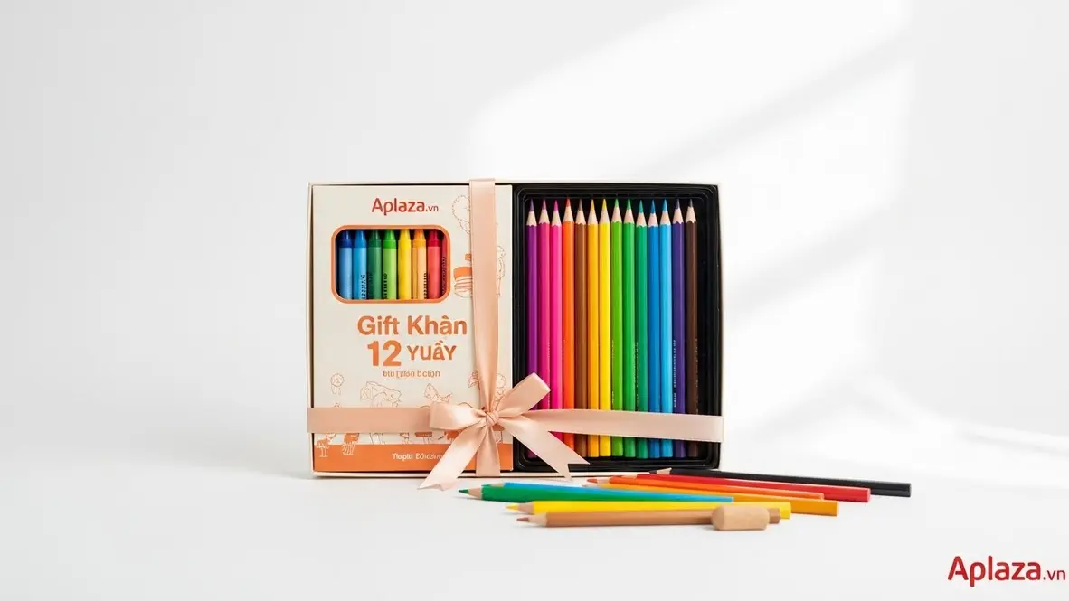 Bộ quà bút màu, bút sáp và bút chì 12/24 màu trên nền sáng dành cho quà cho bé gái 12 tuổi