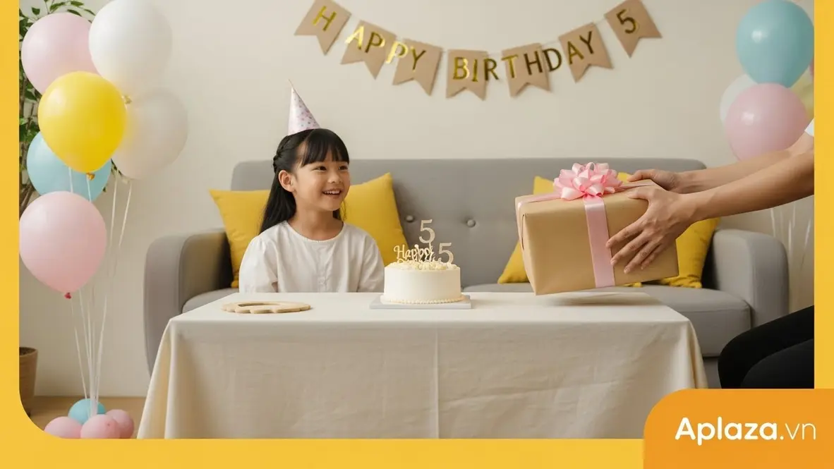 Cảnh sinh nhật ấm áp với hộp quà cho bé gái 5 tuổi, chú trọng an toàn, chất liệu bền và dễ vệ sinh