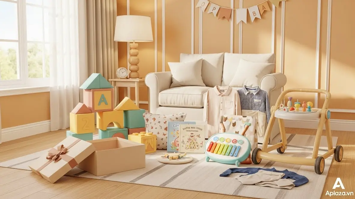 Quà cho bé trai 2 tuổi với đồ chơi giáo dục và vận động: khối xếp, sách vải, nhạc cụ mini và xe tập đi an toàn