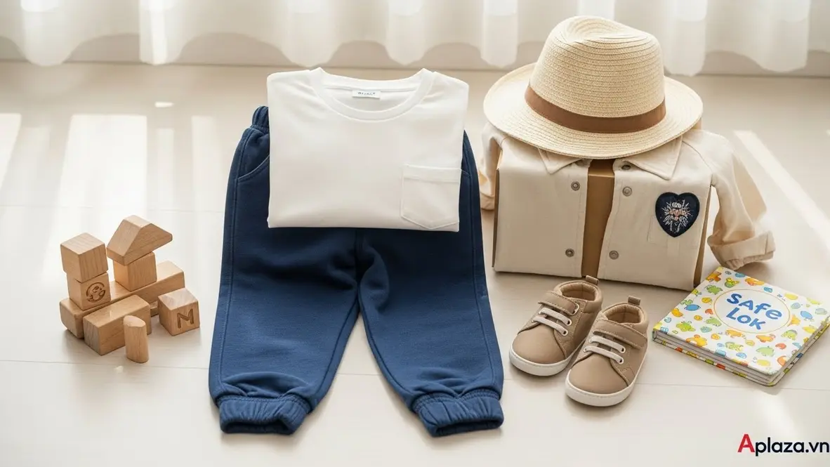 Set quần áo và phụ kiện làm quà cho bé trai 2 tuổi, chất liệu cotton tự nhiên, an toàn và tiện dụng